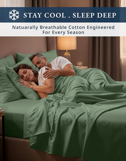LANE LINEN 100% Egyptian Cotton Queen Sheet Set, Soft & Comfy Thick Fully Elasticized Mercerized Cotton Sheets, No Pill Fade Resistant Elegant Jaquard Swiss Dot - Iceberg Green