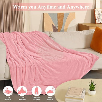Heated Blanket Full Size, Super Soft Cozy Upgraded Flannel Heating Blanket with 6 Heating Levels & 1-10 Hours Auto Off, Fast Heating & & ETL & FCC Certification, 72" x 84", Light Pink