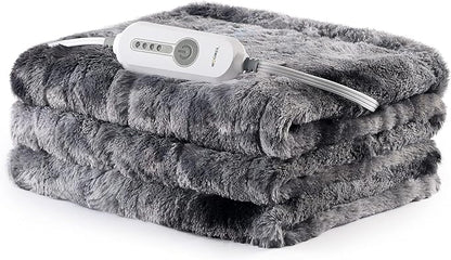 WOOMER Heated Blanket Throw 50" x 60", Electric Blanket Throw with 4 Heating Levels & 4H Auto Off, ETL Certified, Marble Grey Double-Sided Faux Fur, Over-Heat Protect, Machine Washable