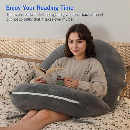 INSEN Reading Pillow, Back Pillow for Sitting in Bed and Couch, Gaming Pillow for Adults, Sit Up Support for Bed, Grey