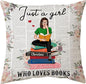 Hyturtle Personalized Just A Girl Who Loves Books Pillow (Insert Included) Gifts for Girl Women - Birthday Gifts for Book Lovers Librarian - Custom Name Sofa Couch Cushion Home Decor Pillow