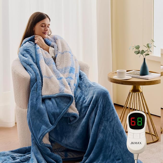 Heated Electric Blanket Queen Size - 84"x90" Flannel Heating Blanket with 10 Heating Levels & 5 Time Settings Over-Heat Protection, Winter Warmer for Adults with ETL Certification（Light Blue）