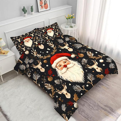 Black Christmas Comforter Set Twin Size Santa Claus Bedding for Kids Girls Women Xmas Reindeer Merry Christmas Bedroom Quilt Bed Sets, 1 Comforter 1 Pillowcase