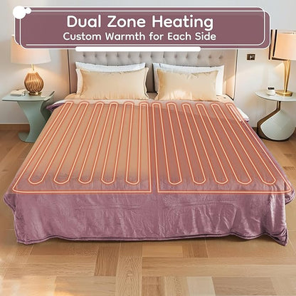 Electric Heated Blanket Queen Size - 84"x90", Soft Flannel Heating Blanket, 10 Heating Levels, 1-12 H Auto Shut Off, Dual Controllers, Breathable Warm and Washable for Bed, Purple