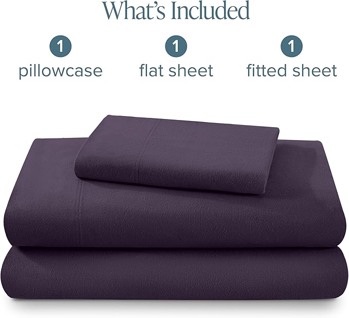 Bare Home Flannel Sheet Set 100% Cotton Twin Extra Long, Velvety Soft Heavyweight - Double Brushed Flannel - Deep Pocket (Twin XL, Eggplant)