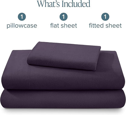 Bare Home Flannel Sheet Set 100% Cotton Twin Extra Long, Velvety Soft Heavyweight - Double Brushed Flannel - Deep Pocket (Twin XL, Eggplant)