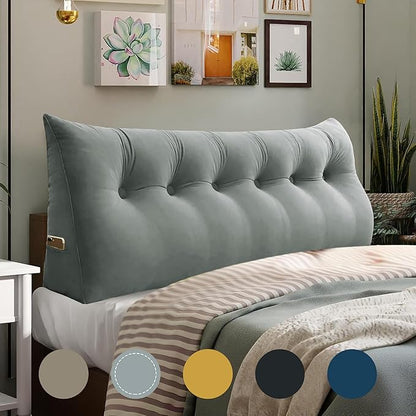 WOWMAX Triangular Headboard Pillow Bed Wedge Pillow for Headboard Large Bolster Pillow for Bed Wedge Pillow Headboard Daybed Pillows, Velvet(100% Cotton), Gray, California King