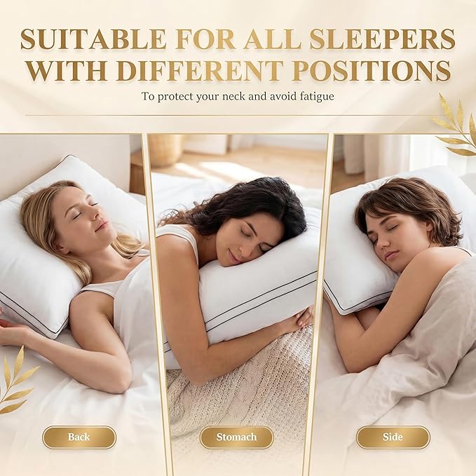 Feather Pillows Standard Size Set of 2 Goose Down Pillows with 100% Breathable Cotton Cover, Hotel Collection Bed Pillows for Sleeping, Soft Support for Back, Stomach and Side Sleepers