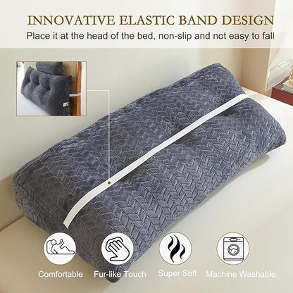 YOUR MOON Wedge Headboard Pillow Twin with 1 Pack Neck Roll Pillow, Triangular Wedge Backrest Pillows Headboard for Bed,Daybed,and Lounging, Large Bed Bolster Pillows,Dark Gray