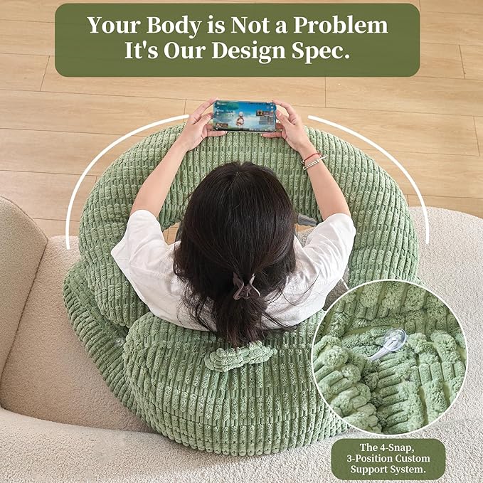 Back Pillow for Bed Sitting Up,U Shaped & Back Support Pillow for Bed,17" Backrest with Lumbar & Arm Support,Comfy Corduroy Fabric,Lap Pillow for Gaming/Reading/Watching TV,Green