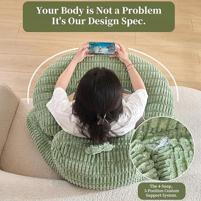 Back Pillow for Bed Sitting Up,U Shaped & Back Support Pillow for Bed,17" Backrest with Lumbar & Arm Support,Comfy Corduroy Fabric,Lap Pillow for Gaming/Reading/Watching TV,Green