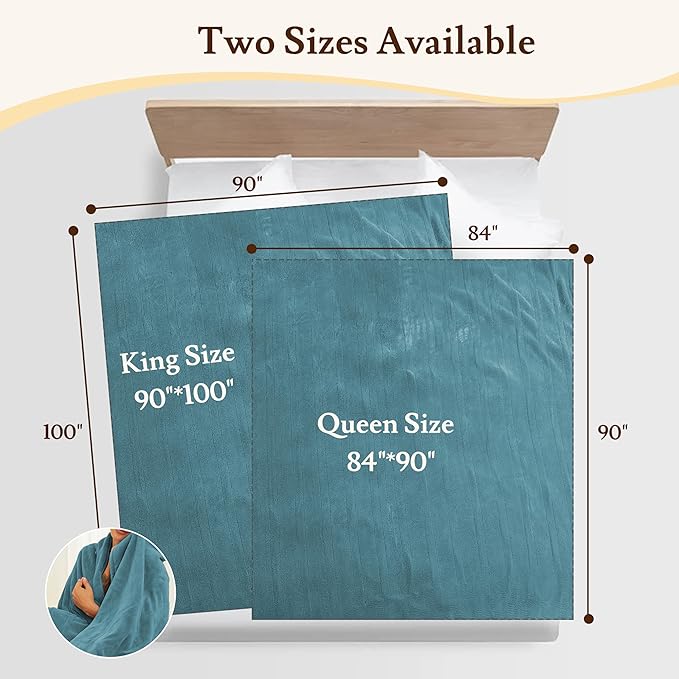 Electric Heated Blanket 90"x100" King Size - 4 Heat Settings & Dual Controllers, 10H Auto Shut Off, Ultra-Soft Coral Fleece Heated Blanket with Overheat Protection, Teal