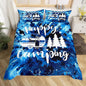 Happy Camping Camper Duvet Cover Queen for Children,Watercolor Blue Tie Dye Bedding Set Modern Room Gift,Farmhouse Boho Trippy Art Comforter Cover with 2 Pillowcases, Ultra Soft Bed Spread