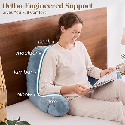 Sasttie Reading Pillow, Pillows for Reading or Relaxing – Ergonomic Support for Head, Neck, Back, and Lumbar, 21-Inch, Greyish Blue
