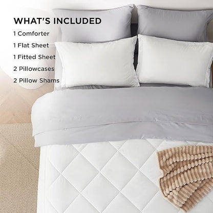 Bedsure Queen Comforter Set - 7 Pieces Reversible White and Grey Bedding, Queen Bed Set for All Seasons, Bed in a Bag with Down Alternative Comforter, Grey Sheets, Pillowcases & Shams