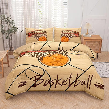 Peopleareok Basketball Comforter Set Full(79x90 Inch), 3D Printed Basketball Theme Comforter, Boys Sport Bedding, 3 Pieces Soft Microfiber Bedding Set for Boys Kids with 2 Pillowcases