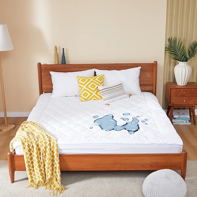 King Size Mattress Protector Waterproof Quilted Mattress Cover Cotton Mattress Pad Cover Extra Deep Pocket 18-22" Thin Version Hypoallergenic & Soft
