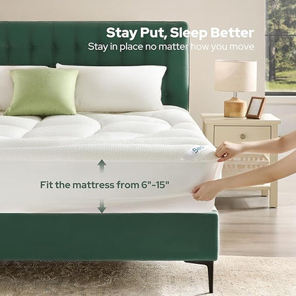 Twin Mattress Topper, Extra Thick Tencel™ Blend Pillow Top Mattress Pad, Soft and Breathable Mattress Cover for Back Pain Relief, Deep Pocket Design Fits 6–15 Inches Mattresses(White)
