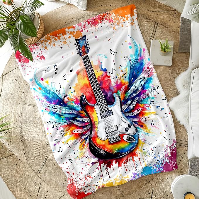 Guitar Gifts for Guitar Players Men, Music Throw Blanket for Kids Teens Adults Guitar Lovers, 50x60 Inches Soft Cozy Fuzzy Flannel Blankets for Sofa Couch Bed Home