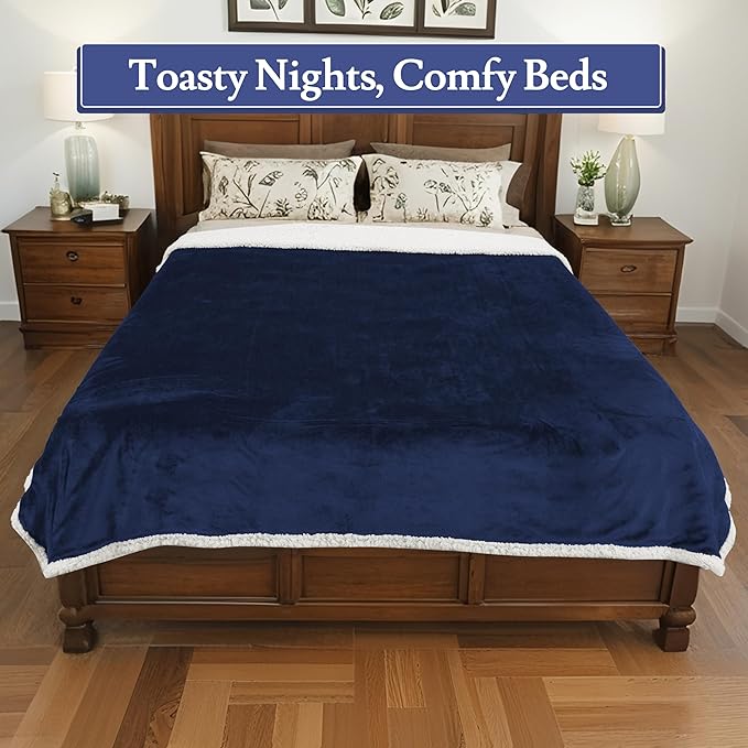 Electric Heated Blanket Flannel & Sherpa 72"x84" Full Size - 4 Heat Levels, 10H Auto Shut Off, Fast Heating, Cozy and Comfortable, Warm Gifts, Machine Washable - Dark Blue