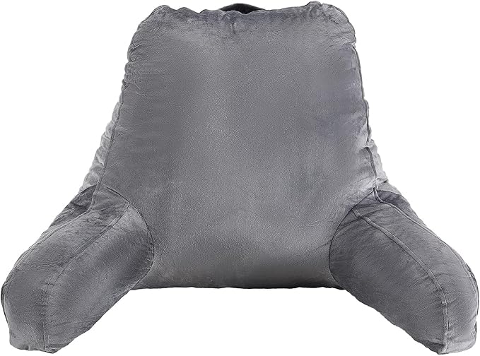 VEVOR Reading Pillow, Large Size Back Pillow for Bed Sitting Up with 3 Pockets, Sitting Pillow for Bed with Shredded Memory Foam, Bed Chair Pillow for Watching TV, Reading, Gaming, Resting, Grey