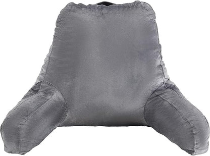 VEVOR Reading Pillow, Large Size Back Pillow for Bed Sitting Up with 3 Pockets, Sitting Pillow for Bed with Shredded Memory Foam, Bed Chair Pillow for Watching TV, Reading, Gaming, Resting, Grey