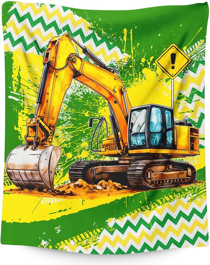 Boys Blanket Gifts Excavator Blankets for Kids Teens Adults - 60" x 80" Cool Construction Car Themed Soft Lightweight Flannel Throws for Couch, Sofa, Bed, Bedroom Decor