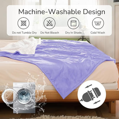 Electric Heated Blanket Queen Size 84"x90" - Dual-Sided with Microplush & Sherpa Fabric, 4 Heat Settings & 10 Hours Auto Off, Dual Controller, Machine Washable - Light Purple