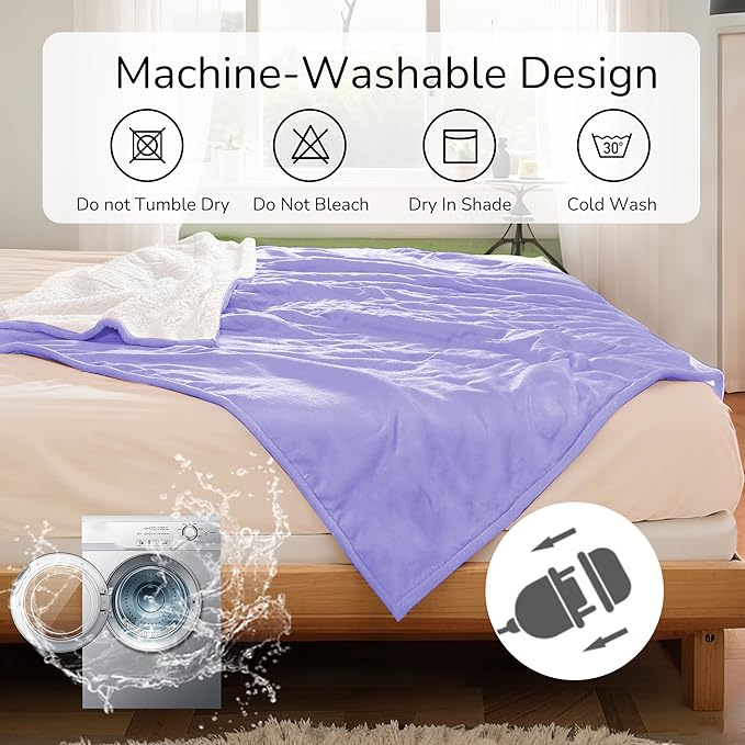 Electric Heated Blanket King Size 90"x100" - Dual-Sided with Microplush & Sherpa Fabric, 4 Heat Settings & 10 Hours Auto Off, Dual Controller, Machine Washable - Light Purple