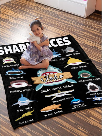 Custom Shark Faces Blankets Gifts for Birthday Son Daughter Brother Friends On Bed Sofa,Personalized Premium Flannel Blankets for Christmas Thanksgiving, All Season Use 40''x 50'' -S