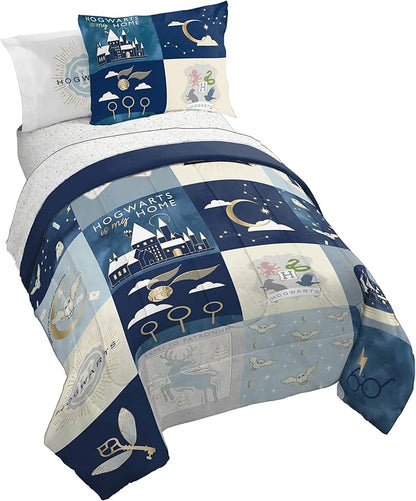 Jay Franco Kids Comforter Set Includes Sheets and Pillow Covers - Soft and Cozy Bed Set for Stylish Room Decor, Multi - Harry Potter, 5 Piece Twin Size Bedding