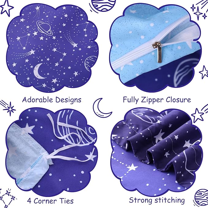 JSD Blue Stars Kids Duvet Cover Set Queen Size, 3 Piece Boys Space Theme Microfiber Comforter Cover with Pillow Shams Zipper Closure, Comforter Not Included