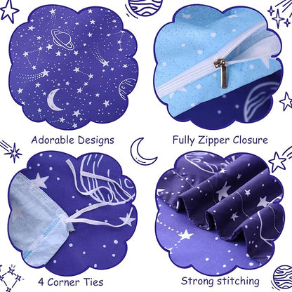 JSD Blue Stars Kids Duvet Cover Set Queen Size, 3 Piece Boys Space Theme Microfiber Comforter Cover with Pillow Shams Zipper Closure, Comforter Not Included