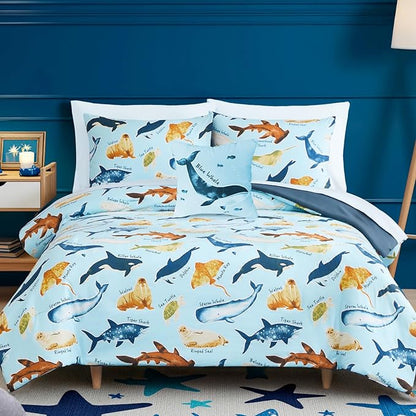 Kids Comforter Set Full Size for Boys, Glow in The Dark Sea World Bedding Set 1 Comforter, 1 Decor Pillow, 2 Pillow Shams