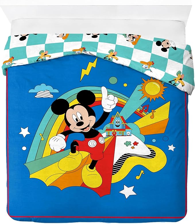 Jay Franco Duvet Cover Set – 3 Piece Comforter Cover and Sham Set, Super Soft Cozy Kids Bedding (Insert Not Included) Blue - Mickey Mouse, Queen