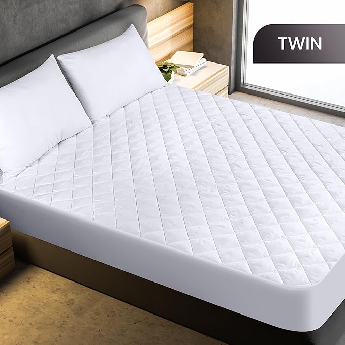 Utopia Bedding Quilted Fitted Mattress Pad, Twin Size, Elastic Fitted Mattress Topper Protector and Cover with Deep Pocket Stretches up to 16 Inches, Machine Washable (White)