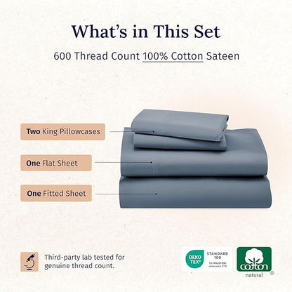 California Design Den California King Sheet Set - 100% Cotton, 600 Thread Count Deep Pocket Cal King Sheet Set, Luxury Soft Hotel-Quality Sheets with Sateen Weave - Pastel Blue