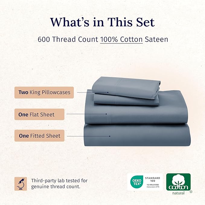 California Design Den Luxury King Size Sheet Set - 100% Cotton, 600 Thread Count Deep Pocket King Sheets, Hotel-Quality Bedding with Sateen Weave - Pastel Blue