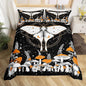 Castle Fairy Moth Plant Duvet Cover Set Twin Size,Trippy Orange Mushroom Comforter Cover for Kids Boys Bedroom Gift,Stars Sun Moon Bedding Set with 1 Pillowcase Bedspread