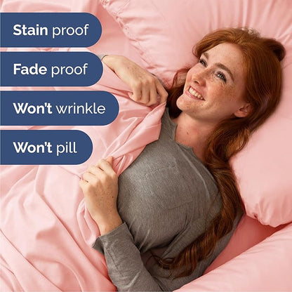Queen Sheets Set 6 Piece - Bed Sheets Queen Size - Soft Hotel Luxury Bedding - Cooling, Comfy & Breathable - 1 Flat & 1 Fitted and 4 Pillowcases with Deep Pockets - Wrinkle and Fade Free - Baby Pink