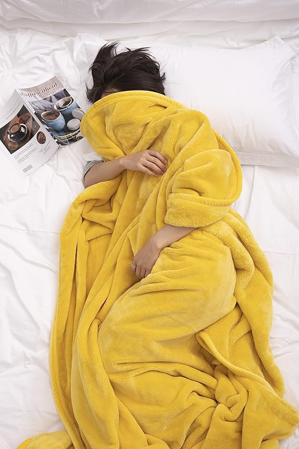Mellowdy Extra Thick Hearty Plush Flannel Blanket (Lemon Yellow, 60x80) - 500GSM Twin Size Warm Blanket for Winter, Fall | Soft, Fluffy, Cuddly, Perfect for Bed, Oversized Throw for Couch, Sofa