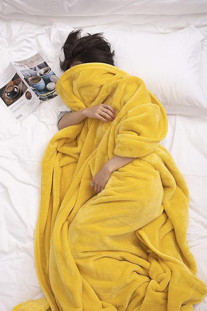 Mellowdy Extra Thick Hearty Plush Flannel Blanket (Lemon Yellow, 60x80) - 500GSM Twin Size Warm Blanket for Winter, Fall | Soft, Fluffy, Cuddly, Perfect for Bed, Oversized Throw for Couch, Sofa