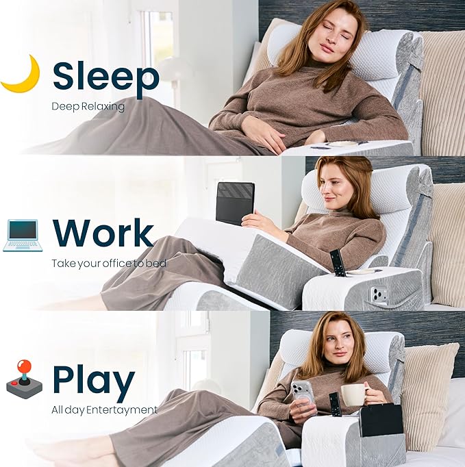 8-Piece Orthopedic Wedge Pillow Set for Sleeping, Post-Surgery Recovery, Back & Leg Pain Relief, Acid Reflux & GERD Support with Tablet & Cup Holder (Furry)