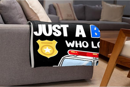 Police Car Blanket for Boys Kids Child Toddler Soft Fleece Police Blanket Just A Boy Who Loves Police Car Throw Blanket for Couch Bed Sofa Decor Birthday Police Gifts 30"x40"-XS