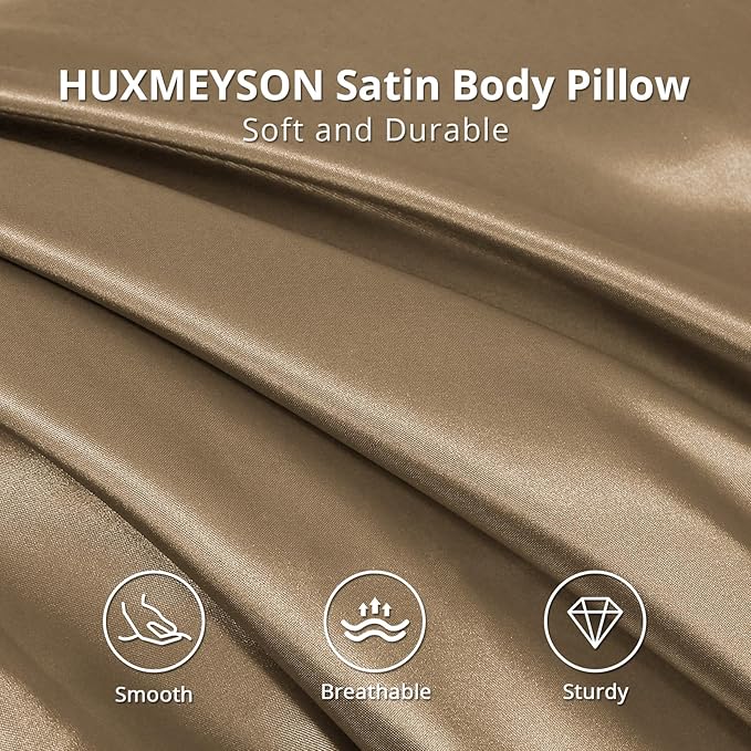 HUXMEYSON Body Pillow with Satin Pillowcase, Body Pillow for Adults, Removable Cover, Brown(20"x54"
