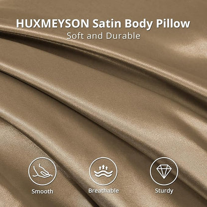 HUXMEYSON Body Pillow with Satin Pillowcase, Body Pillow for Adults, Removable Cover, Brown(20"x54"