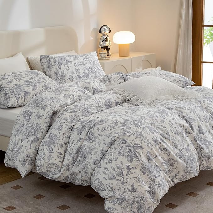 Jane yre Duvet Cover King Flower, Brushed Microfiber 3 Pieces Bedding Set King, Garden Style Floral Pattern King Flower Duvet Cover, with Zipper Closure, Luxury Soft Breathable Comfy