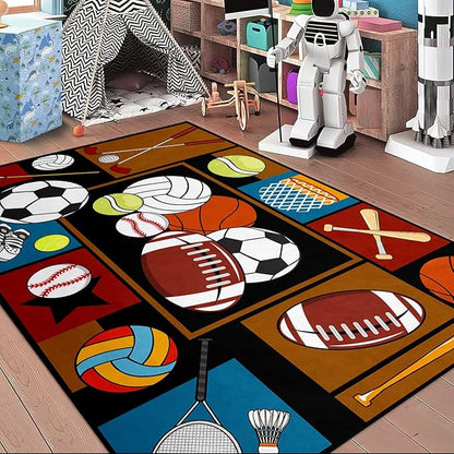 Sports Rugs for Boys Bedroom - Basketball Rug for Boys Bedroom Kids Carpet Sports Theme Basketball, Soccer, Baseball Carpet for Living Room Floor Mat Welcome Mat, 4x5 Feet