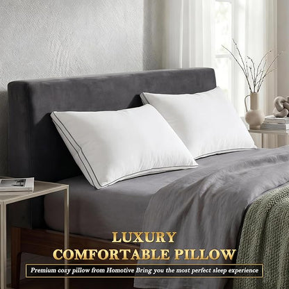 Feather Pillows King Size Set of 2 Goose Down Pillows with 100% Breathable Cotton Cover, Hotel Collection Bed Pillows for Sleeping, Soft Support for Back, Stomach and Side Sleepers