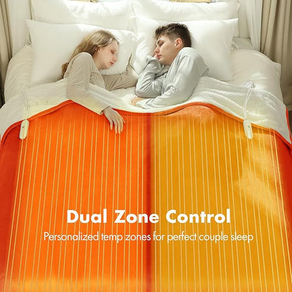King Electric Blanket 100" x 90" - Soft Flannel Sherpa Heated Blanket King Size with Dual Control, 5 Heating Levels & 10 Hours Auto Off, Washable Heated Blanket with Fast Heating (Orange)